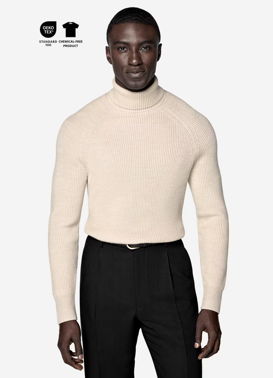 Sand ribbed turtleneck no°16
