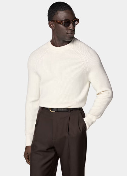 White ribbed crew neck sweater no°12