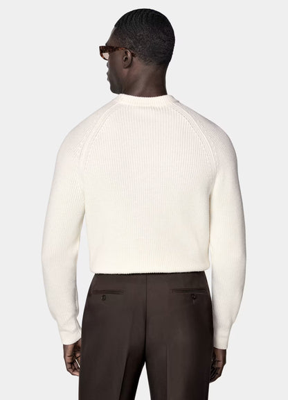White ribbed crew neck sweater no°12
