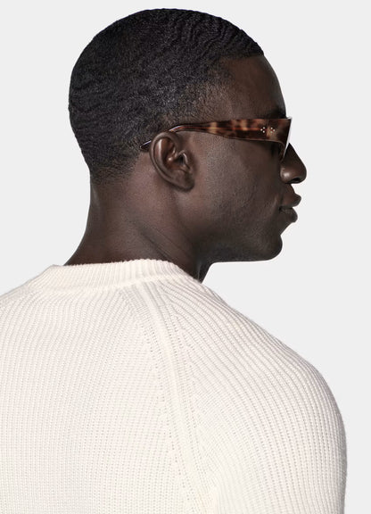 White ribbed crew neck sweater no°12